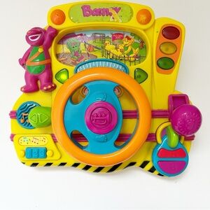2002 Mattel Interactive Barney Steering Wheel Toy Lights Up!
